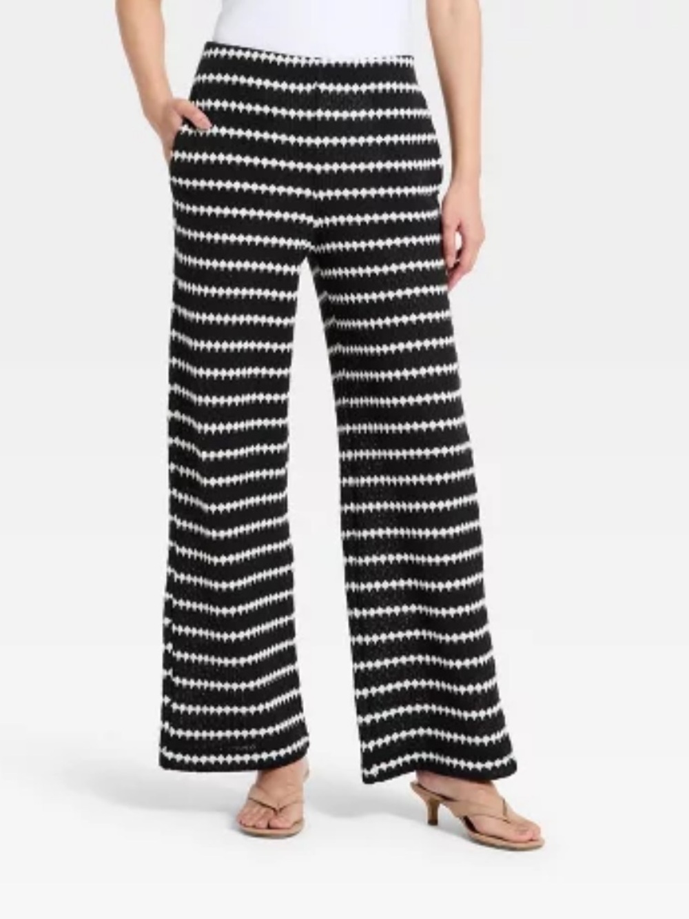 A New Day Women's Casual Textured Pull-On Pants Black/Cream XL